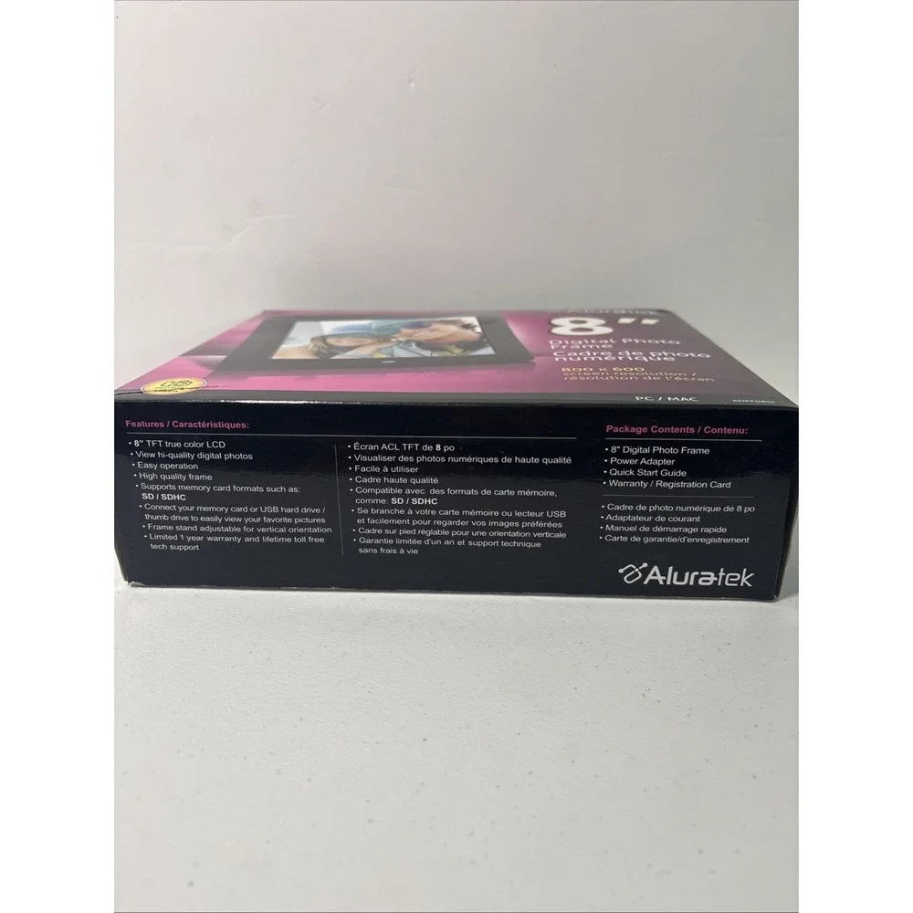 Aluratek ADPF08SF 8 inch LCD Digital High Quality Photo Frame - Black New